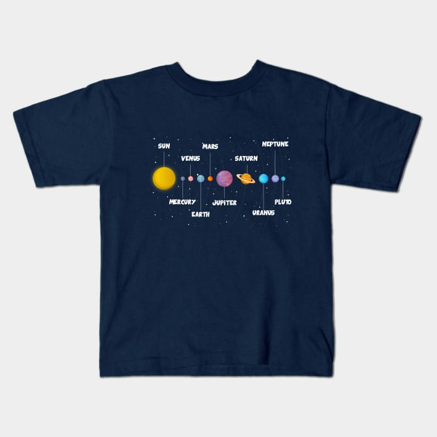 Planets with names Kids T-Shirt by vladocar